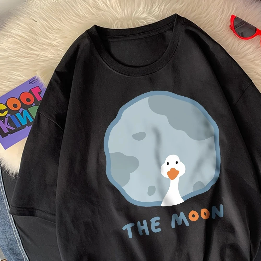 Behind The Goose Is The Moon Women T-Shirts Cartoons Prints T Shirts Loose O-Neck Soft Short Sleeve Tops Summer Clothes Y2K Top