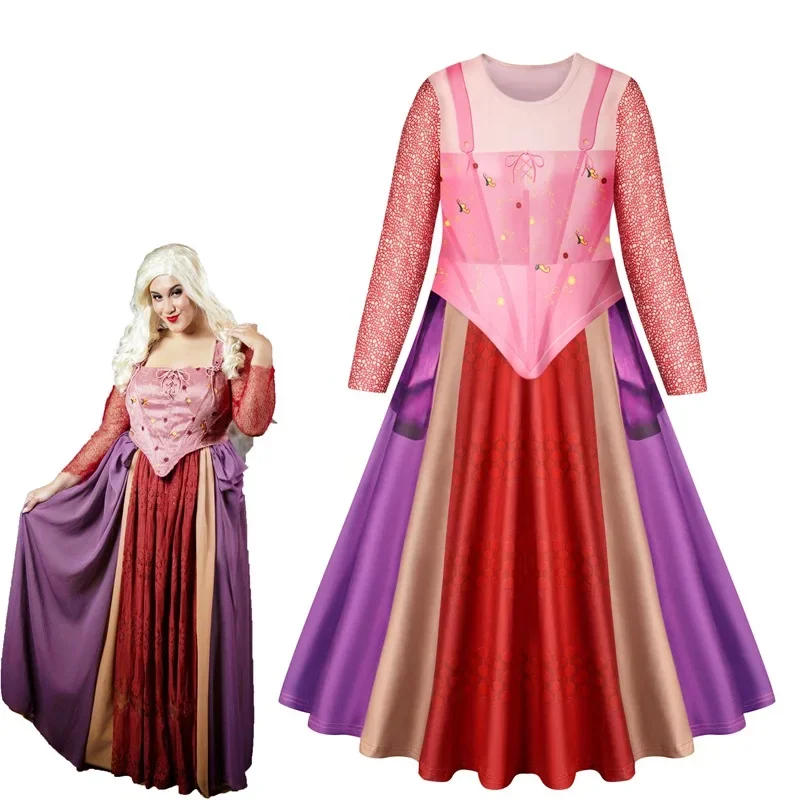 Halloween Party Funny Hocus-Pocus 2 Costume Sarah Sanderson Sisters Cosplay Costume Dress Outfits Kids Girls witch queen Clothes