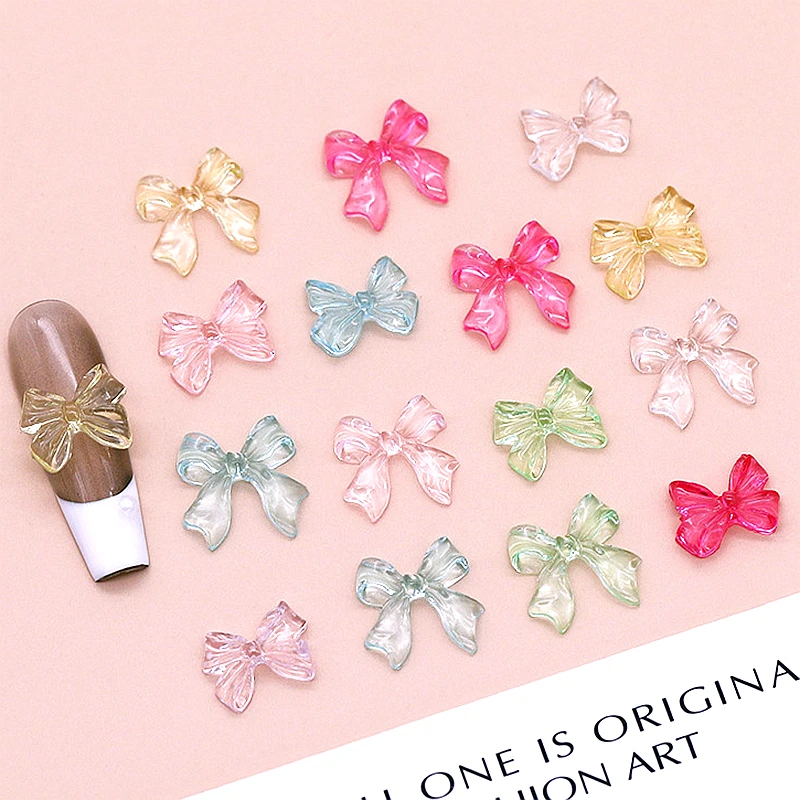 100PCS transparent 3D Acrylic Nail Art Bow Charms Accessories Clear Resin Part For Nails Decoration Manicure Supplies Material