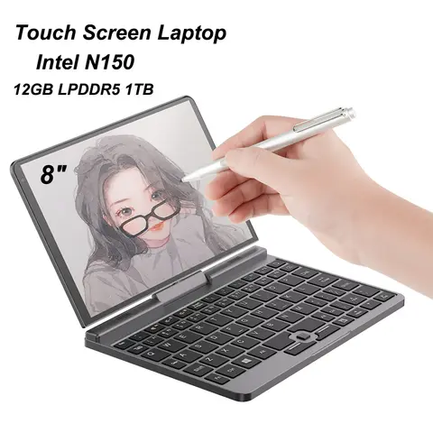 Touch Screen Laptop Mini Notebook da 8 pollici Intel N150 Quad 12GB LPDDR5 1TB 4800MHz Windows11Pro AX WiFi6 BT5.2 RJ45 LAN