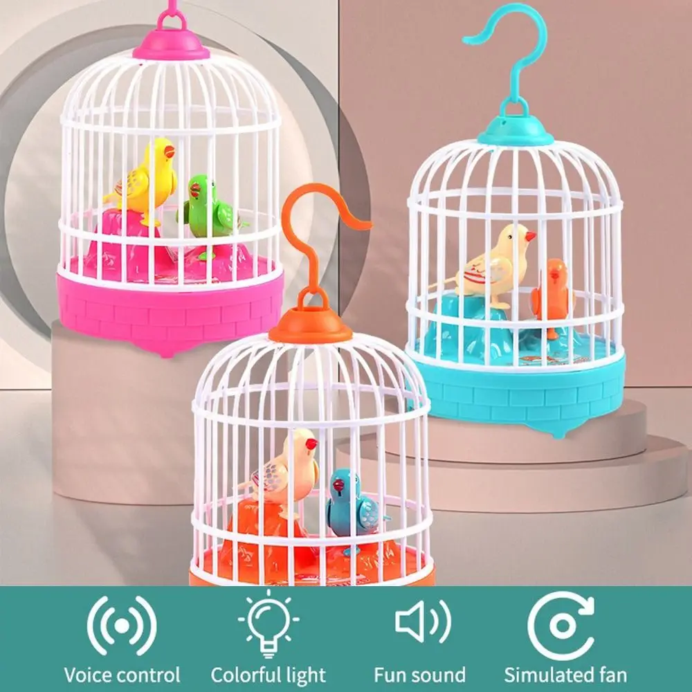 New Sound Control Electric Bird Cage Toy Realistic Voice Funny Parrot Cage Luminous Simulation Bird Cage Children