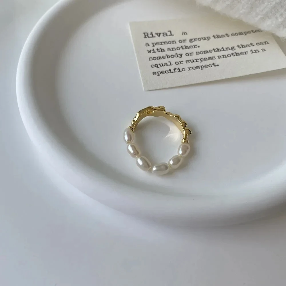 الكورية الرجعية مطاطا حبل تقليد اللؤلؤ مطرز الدائري للنساء موضة حفلة سلسلة معدنية الربط خاتم الاصبع النساء هدية #3