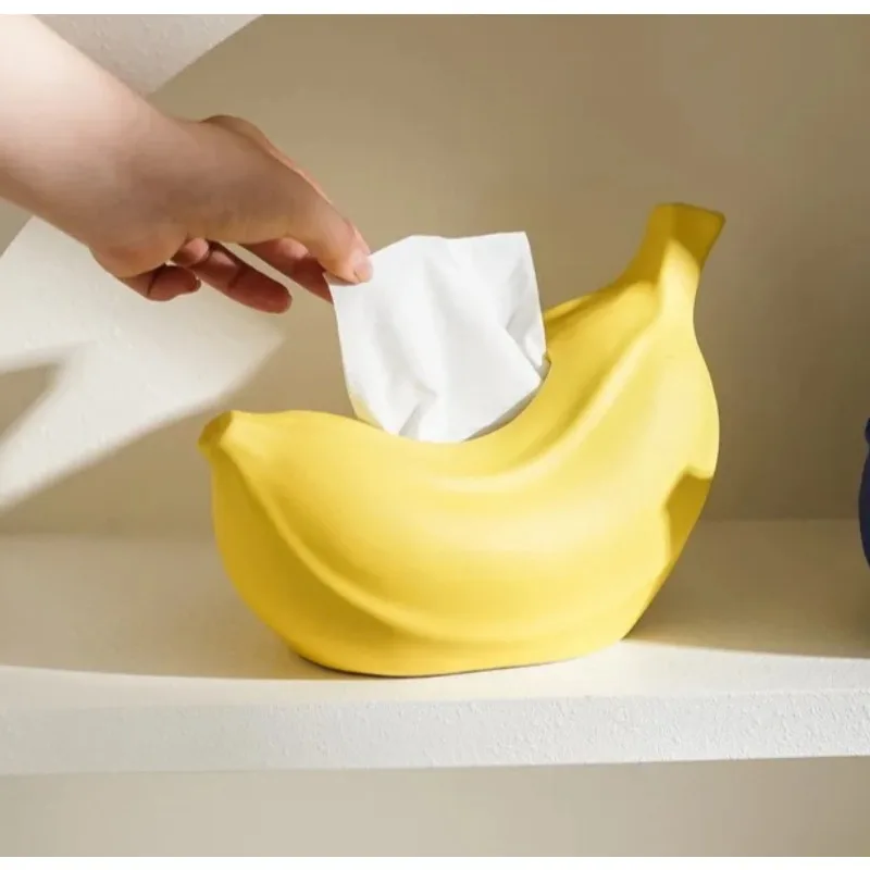 Banana Shaped Ceramic Tissue Box - Boho Home Decor for Living Room, Bedside Table, Kitchen & Vacation Rental Housewarming Gift