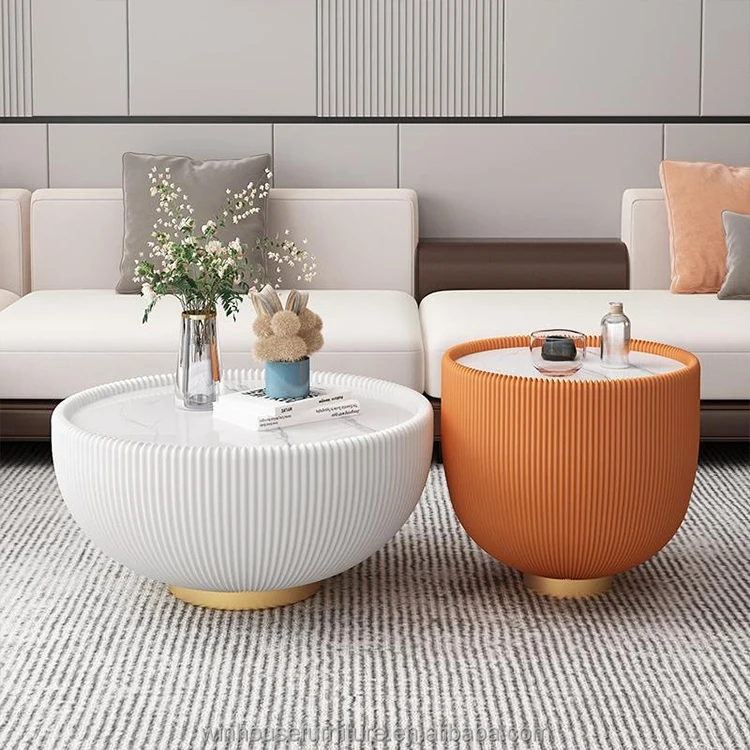 Reception Sofa Light Luxury Coffee Table Round Sintered Stone Household Creative Combination Tea Table Marble Coffe