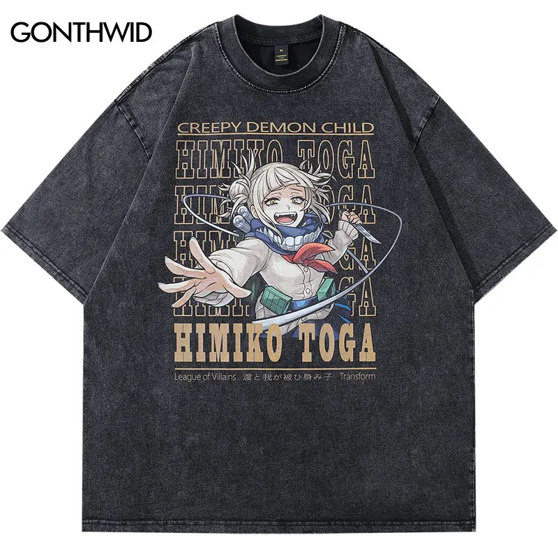 

Vintage Washed T-Shirt Y2K Hip Hop Japanese Anime Comics Cartoon Girl Graphic Print Oversized Tshirt Harajuku Fashion Loose Top