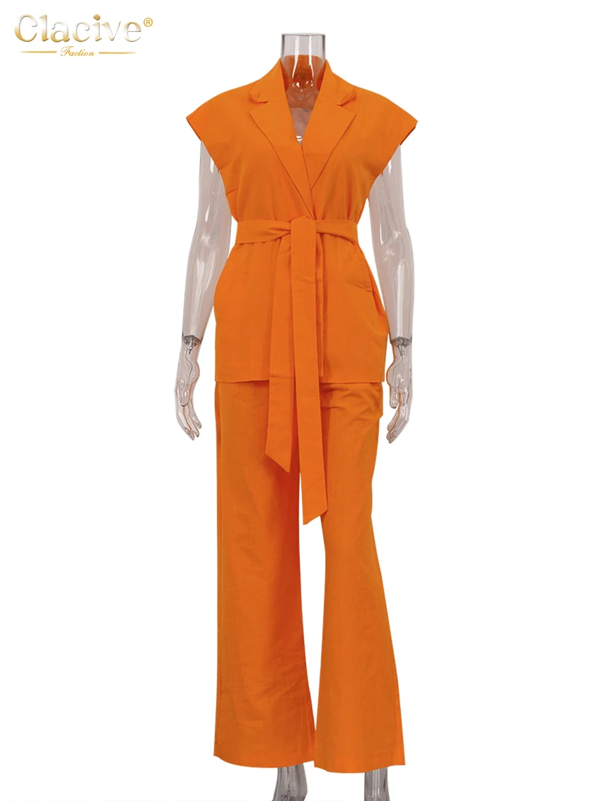 Clacive Summer Loose Orange Cotton Set da 2 pezzi completo da donna 2024 canotta senza maniche alla moda con Set di pantaloni larghi a vita alta