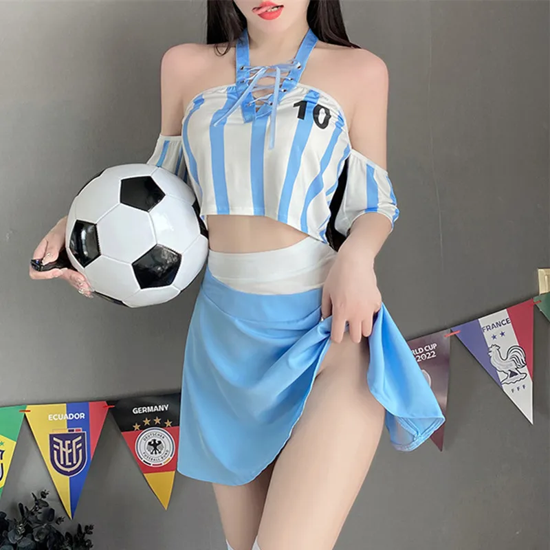 New Sexy Lingerie Soccer baby cheerleaders Stage play Color combination design miniskirt Hide the opening for women cosplay