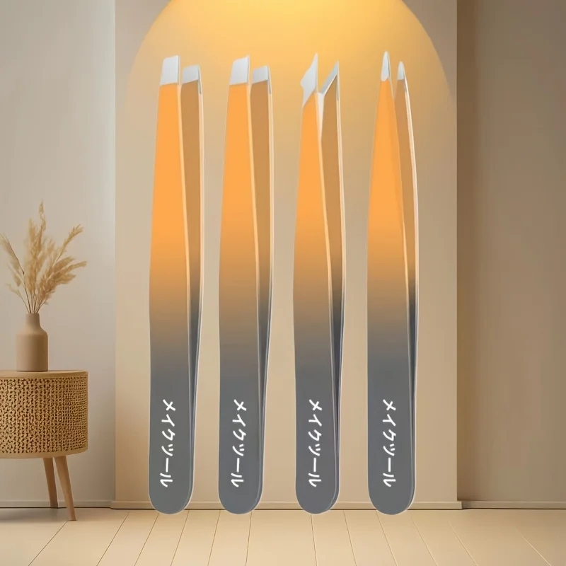 Conjunto de pinças profissionais de aço inoxidável, 4 unidades, para sobrancelhas e remoção de pelos faciais, ponta de precisão, modelagem de sobrancelhas, presente de natal