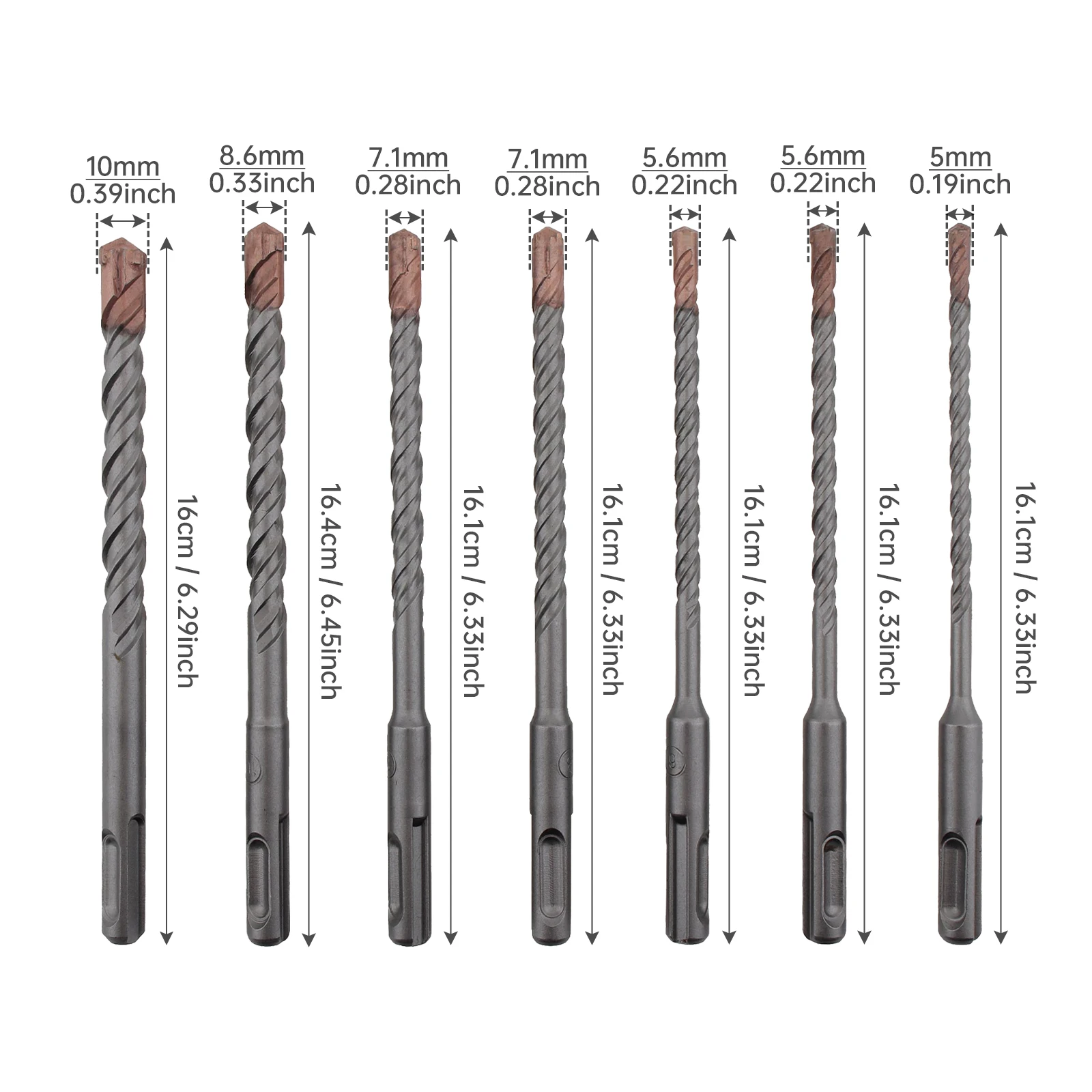 7pcs SDS- Plus Rotary Hammer Drill Bit Set for Concrete / Block / Brick, Circular Handle Cross Drill