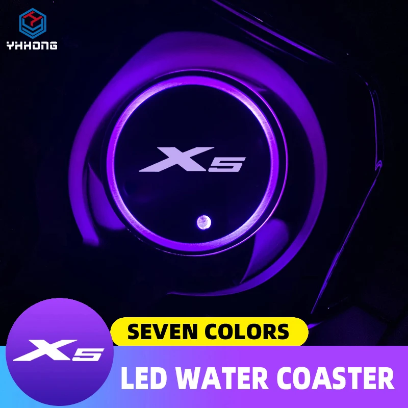 Luminous Car Water Cup Coaster Holder 7 Colorful Led Atmosphere Light USB Charging For X5 E53 E70 F15 G05 Auto Accessories