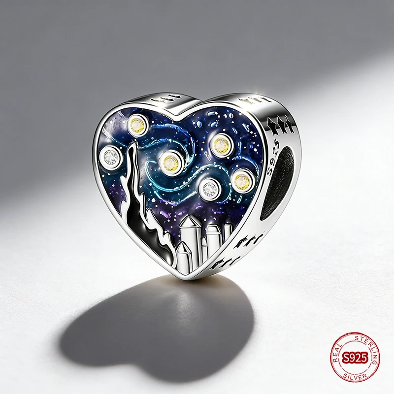 

Ahthen 925 Sterling Silver Beads Starry Night Dangle Charm fit Snake Chain Bracelets or Necklaces Women DIY Jewelry Making