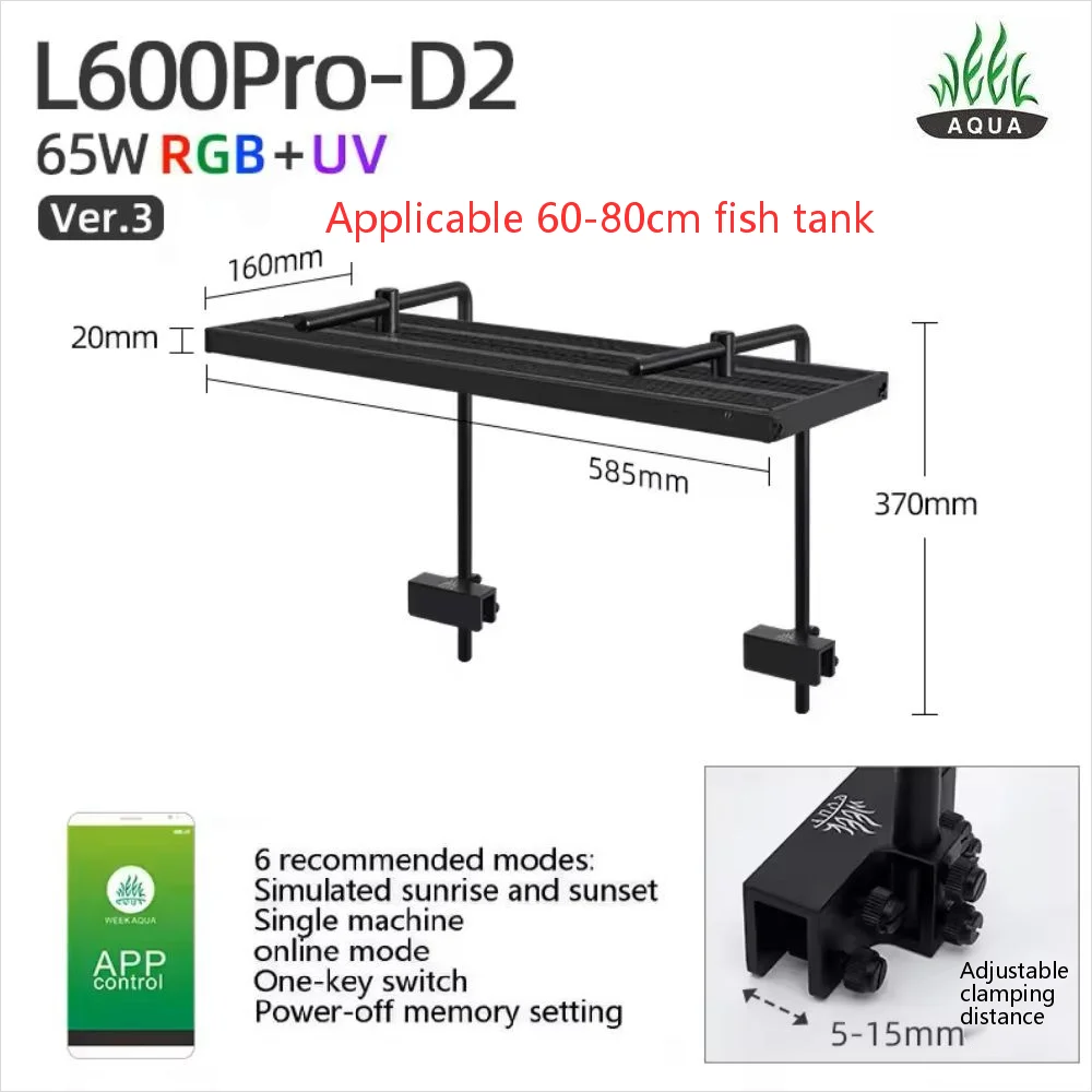 WEEK AQUA L-serie APP-bediening Dimmer en timer RRB+UVA Aquariumverlichting Geplant ledlicht