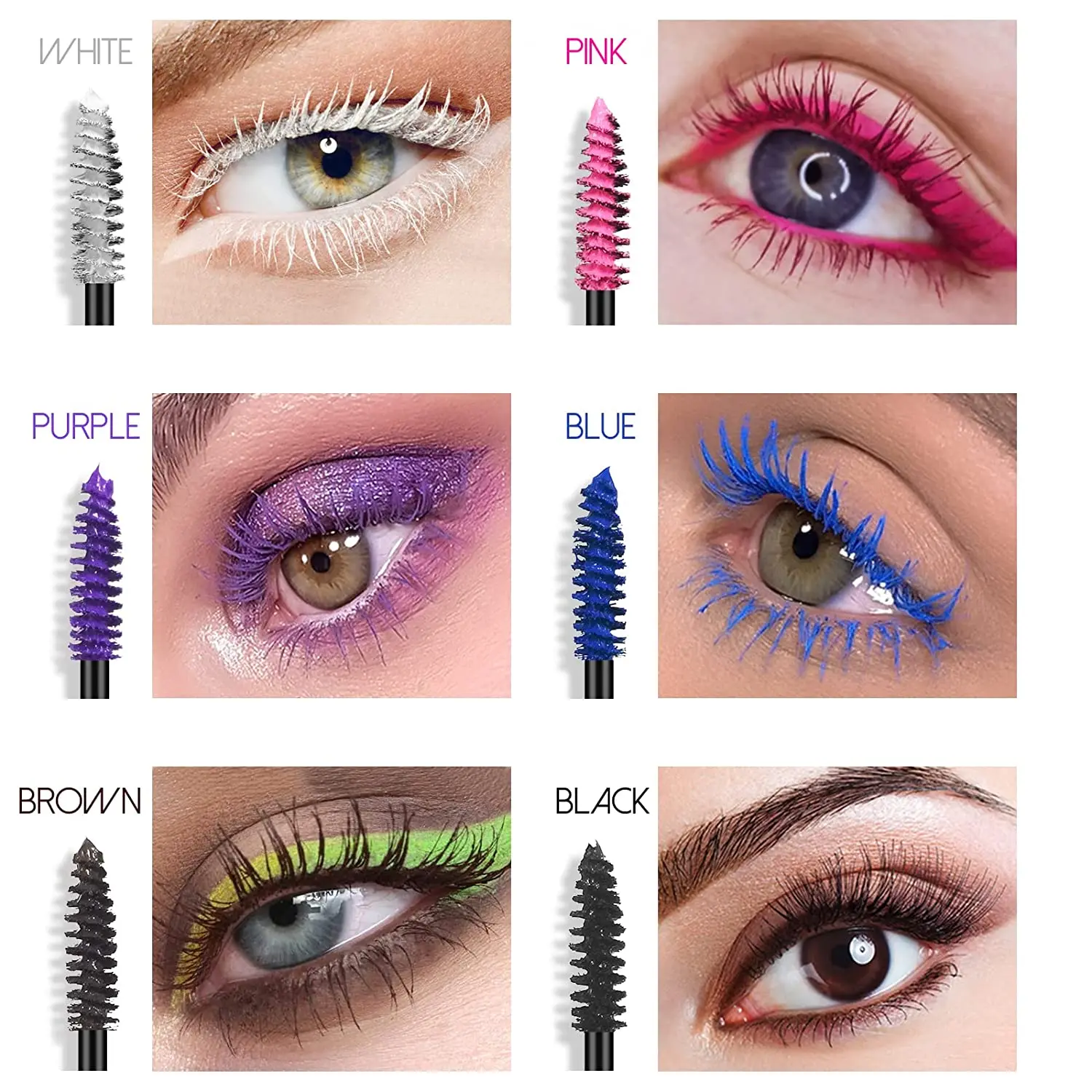 Trắng Xanh Đen Hồng Tím Mascara Chống Thấm Nước Làm Dài Lông Mi Dày Curling Mascara Không Dễ Dàng Bị Nhòe Trang Điểm Mắt