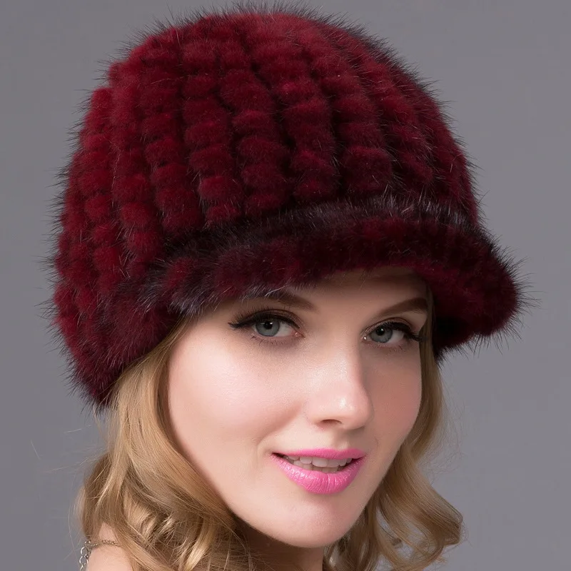 European American Fashionable Duckbill Hat Women's Encrypted Thick Warm Baseball Cap Winter New High-Quality Mink Woven Fur Hat