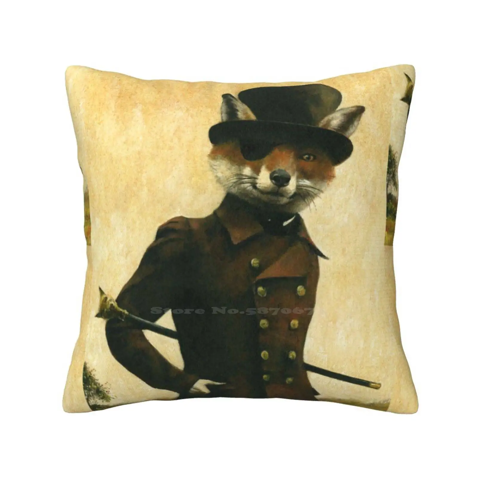 Sly Fox Funny Cute Decor Square Pillowcase Sly Anthropomorphic Top Hat Mr Fox Fox Mictomart Dapper Fox Villain Animals In