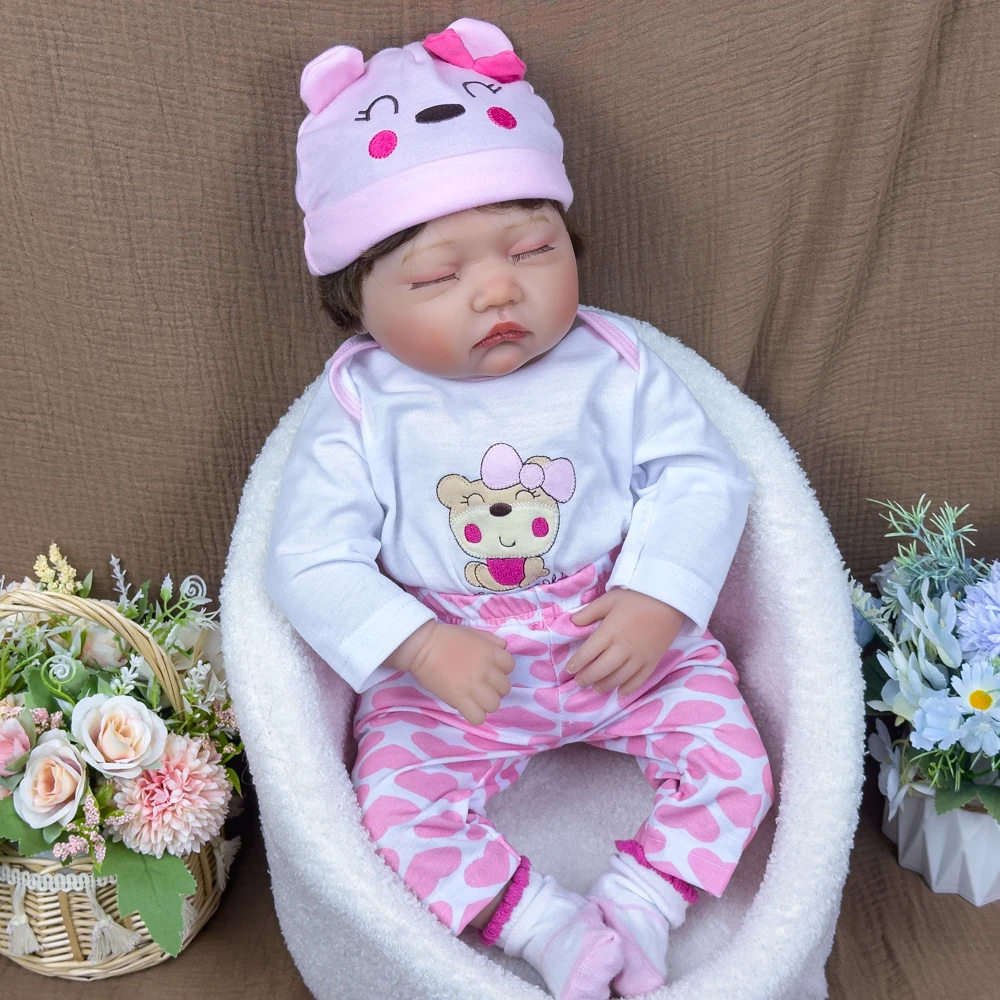 دمية تولد من جديد من القماش مقاس 22 بوصة - دمية فينيل نابضة بالحياة مع عيون مغلقة، شعر متجذر يدويًا، آمنة للأطفال من سن 3 سنوات فما فوق، مثالية لـ Prete