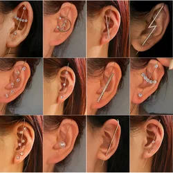 Trend Punk Needle Earrings For Women Simple Zircon Ear Hooks Piercing Earring Lightning Ear Cuff Climber Jewelry Gifts