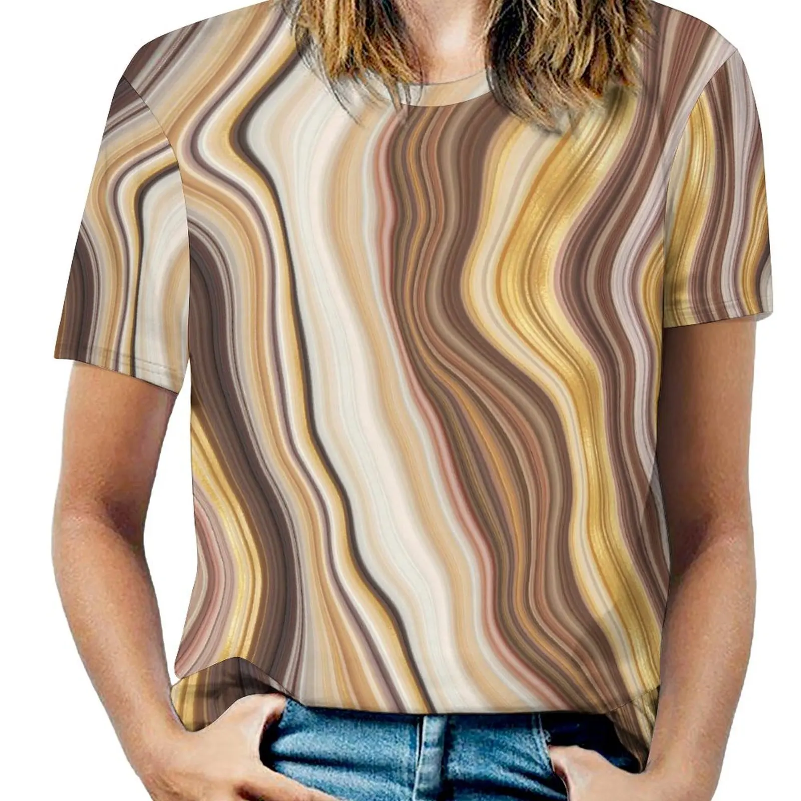 Oversize Marble Print T-Shirts Grey And Gold Casual T Shirt Short Sleeve Ladies Funny Tshirt Beach Graphic Tees