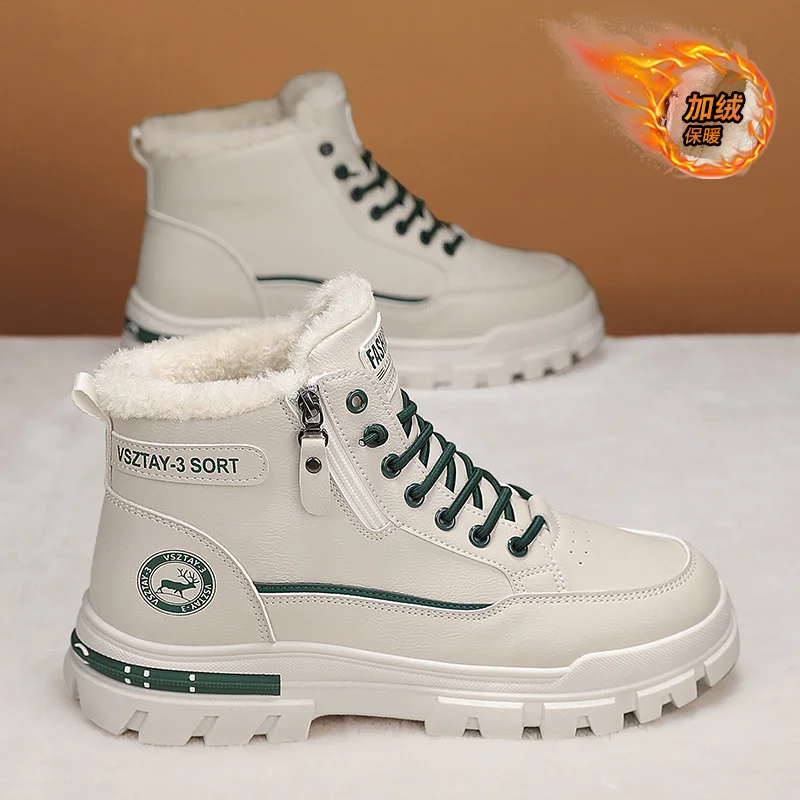 

Winter Men's High-top Ankle Boots Outdoor Breathable Thick-soled Work Boots Plush Warm Non-slip Casual Shoes Botas Para Hombre