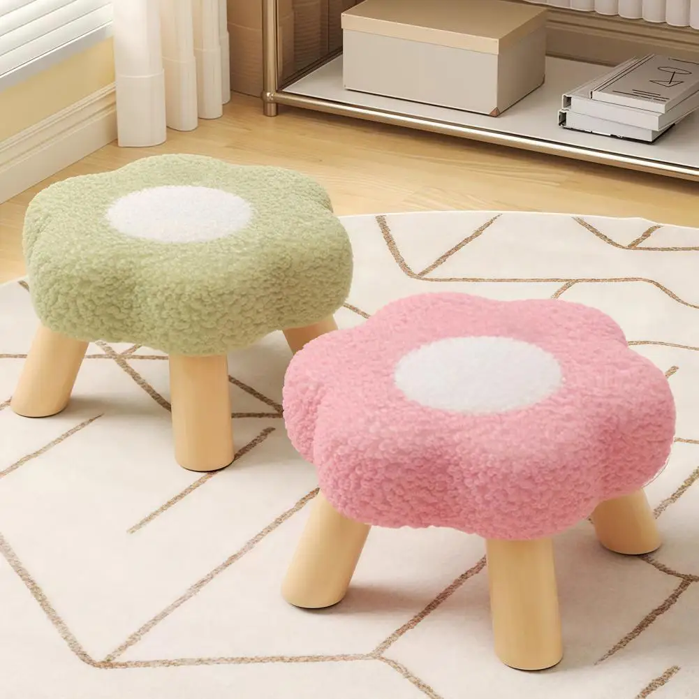 Flower Shape Stool Flower Stool with Wooden Legs Cloud Velvet Cushion Footrest Padded Vanity Seat for Room Bedroom Couch