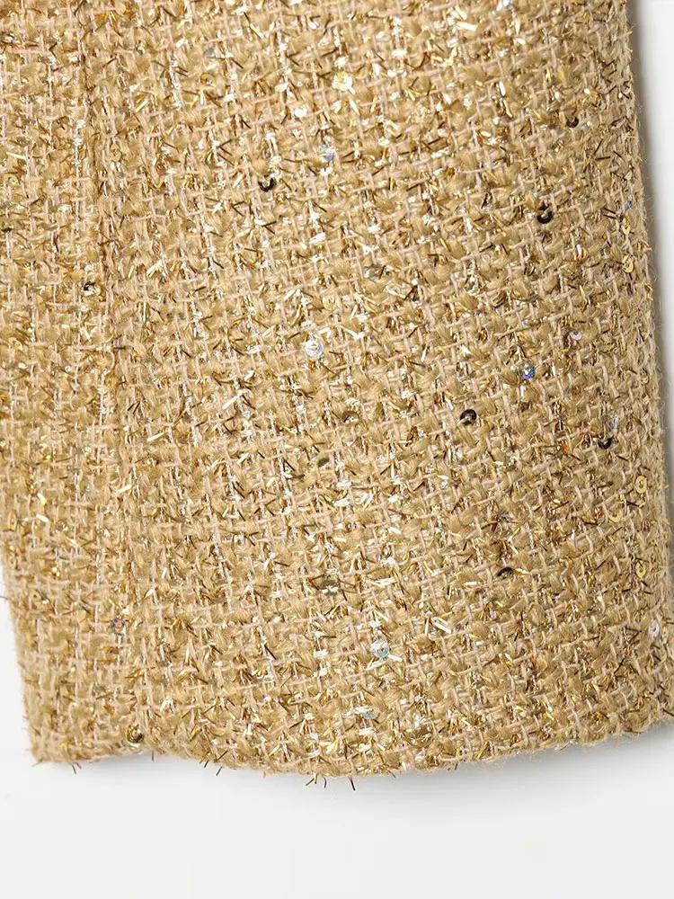 NLZGMSJ سترات نسائية أنيقة غير رسمية عتيقة مع ترتر أزرق سادة ورقبة دائرية معاطف قصيرة موضة جديدة لخريف 2025 سترات أنيقة للعطلات #6