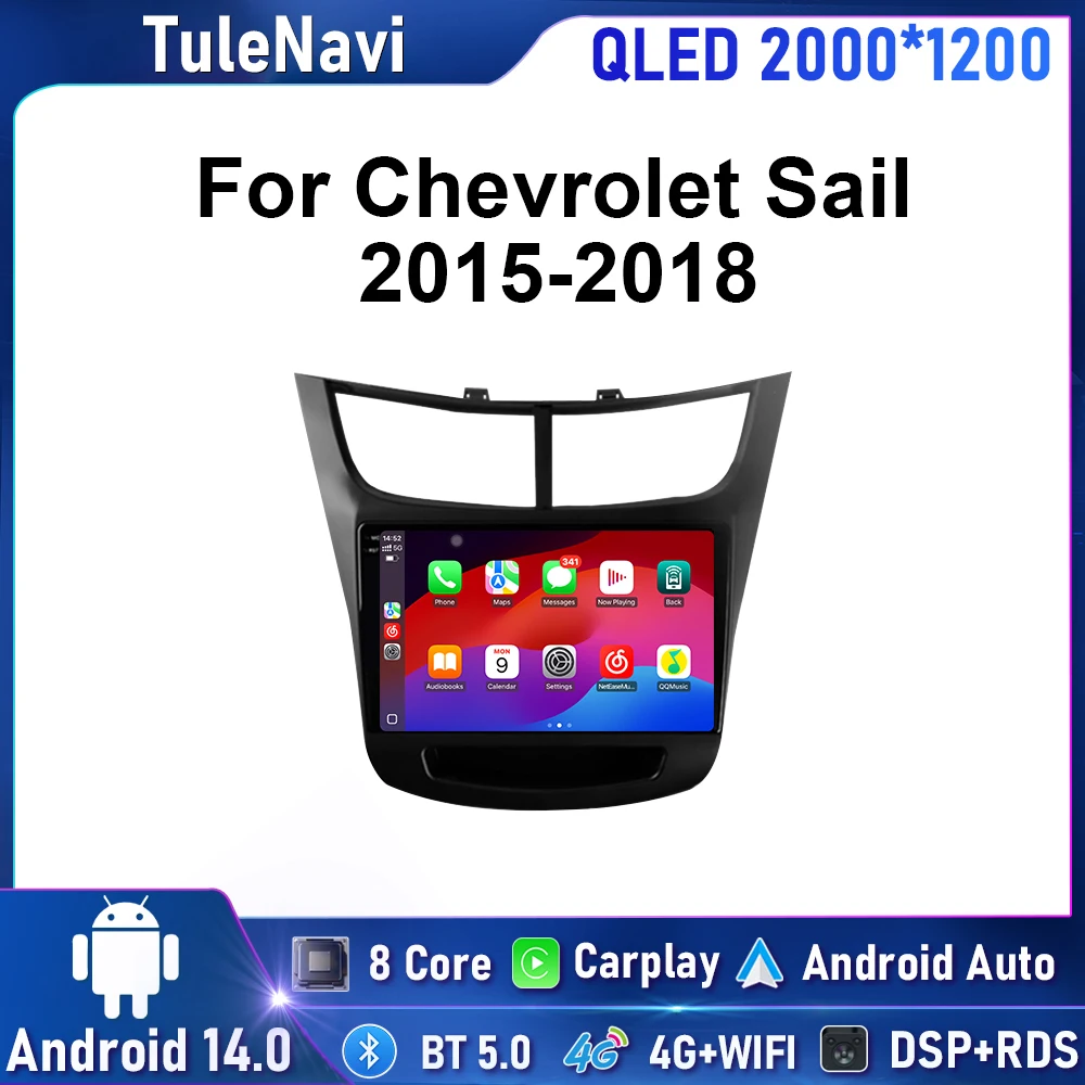

8 Core 9" 2k Screen Dsp Android 14 Car Radio Multimedia Player For Chevrolet Sail 3 2015 - 2018 Carplay Autoradio GPS Wifi