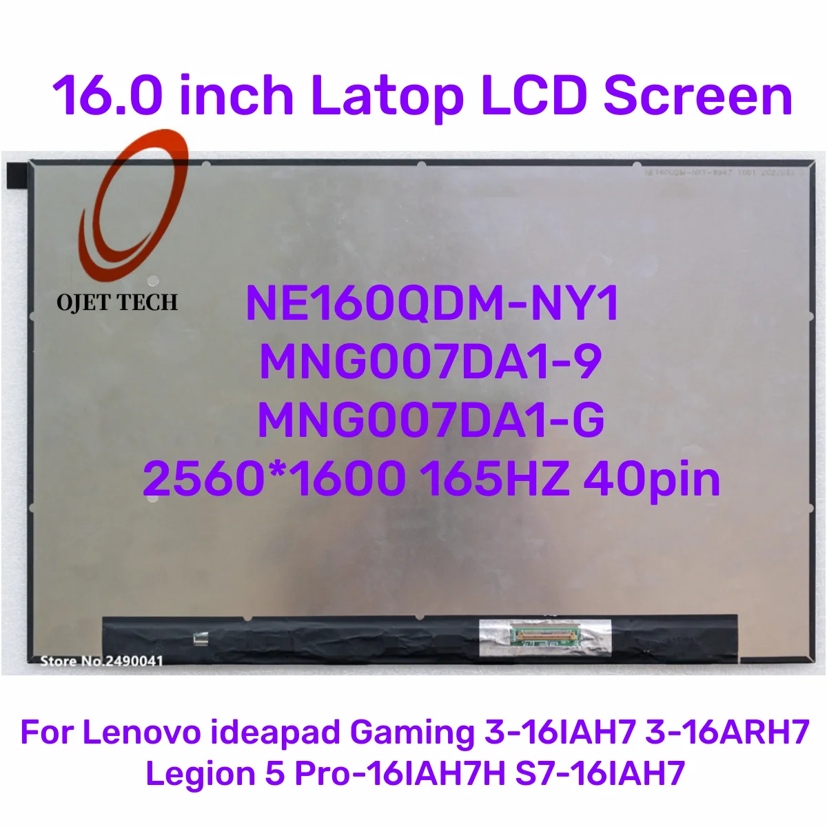Tela Lcd para Jogos Ideapad Qhd Plus 2k 165hz Ne160qdm-ny1 Mng007da1-9 316iah7 3-16arh7 Legião Pro-16iah7h S7-16iah7 40pin 16.0