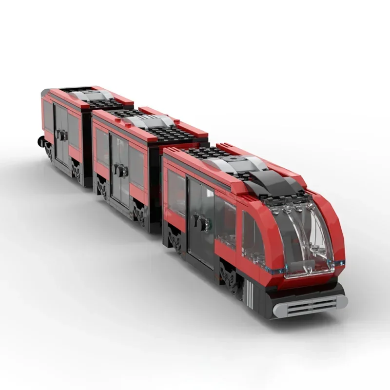 Modelo de trem ferroviário moc blocos de construção modularpush puxar trem modelo tecnologia tijolo modular diy montagem brinquedo construção presente