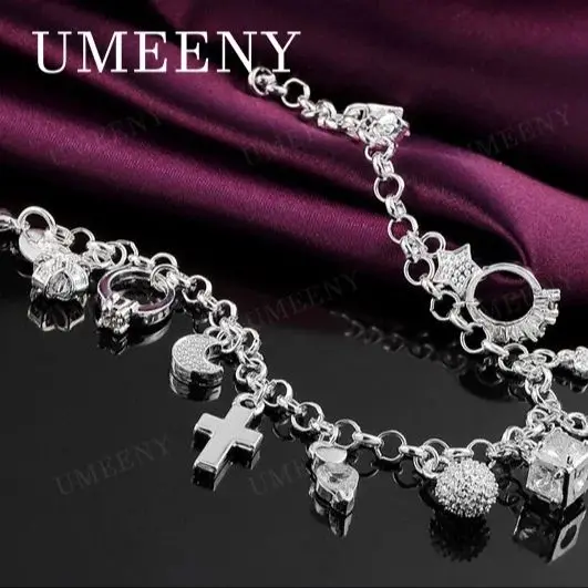 

Браслет из стерлингового серебра 925 пробы, 8 дюймов, с цирконами в форме звезды/луны/сердца, для модных украшений, свадебных вечеринок, подарков