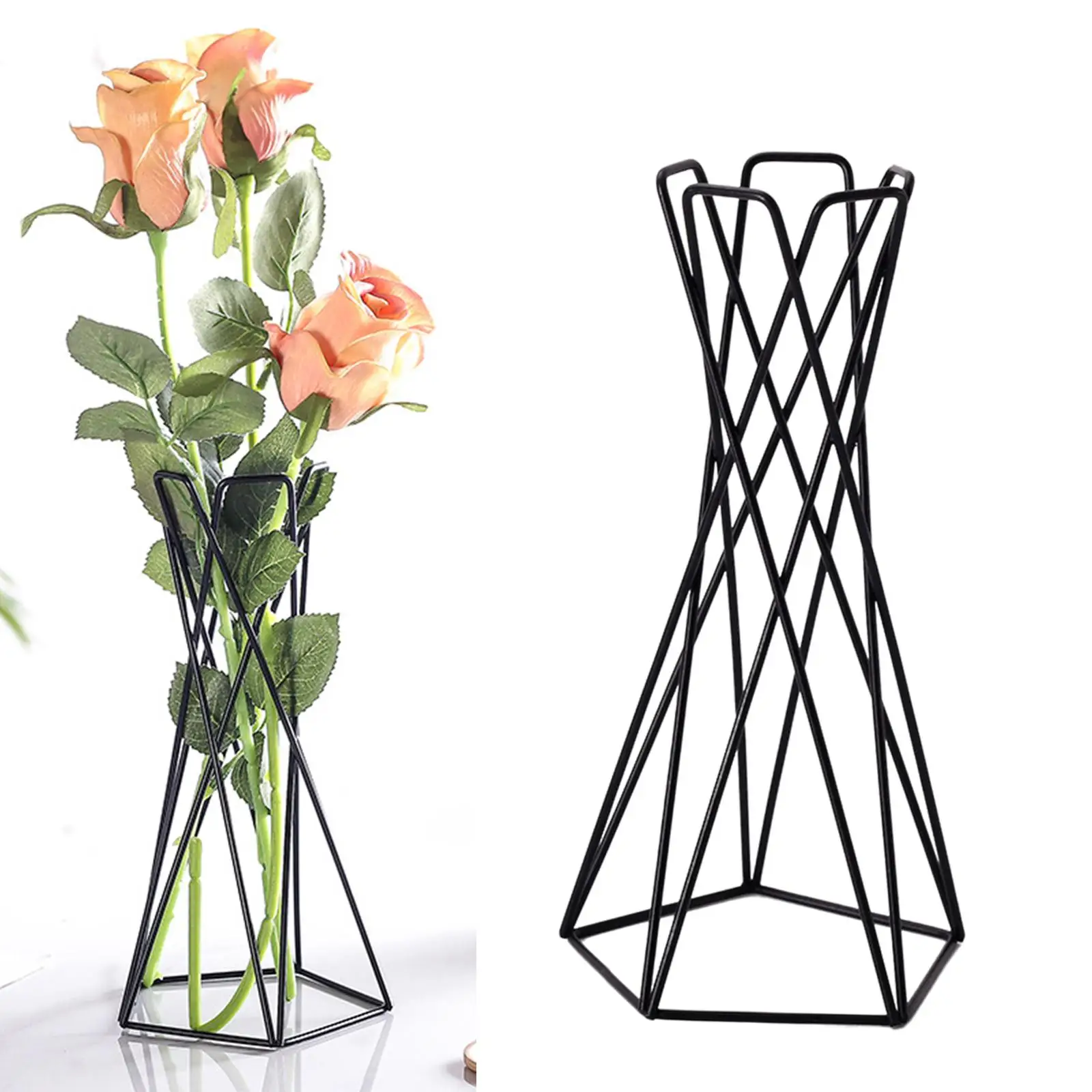 Iron Art Flower Vase Plant Containers Black Metal for Desktop Decoration