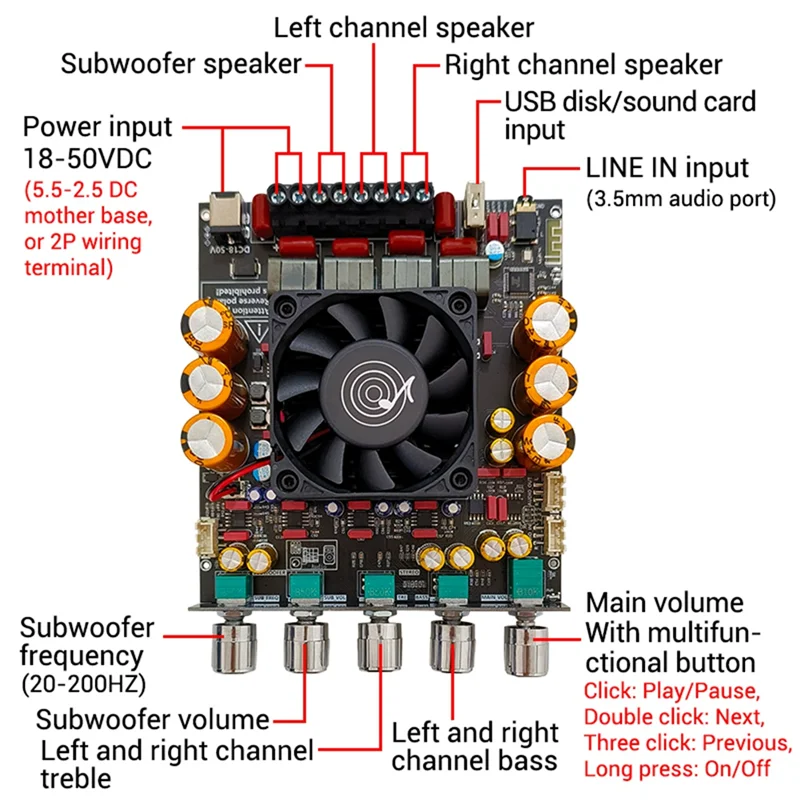 ABKO-ZK-AS21P Digital Power Amplifier Board 2X3000W+ 600W Stereo For Subwoofer Bluetooth Amplifier Module With Shielded Wire