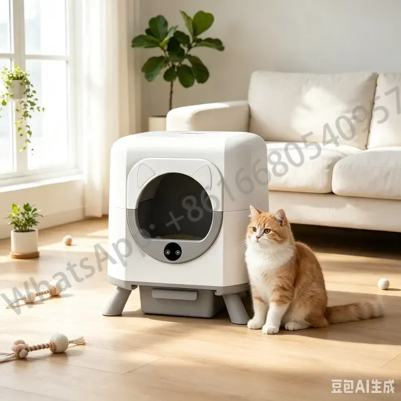 Smart Self Cleaning cat Box with Fully Enclosed Odor Control Splash Proof Hood Automatic Waste System