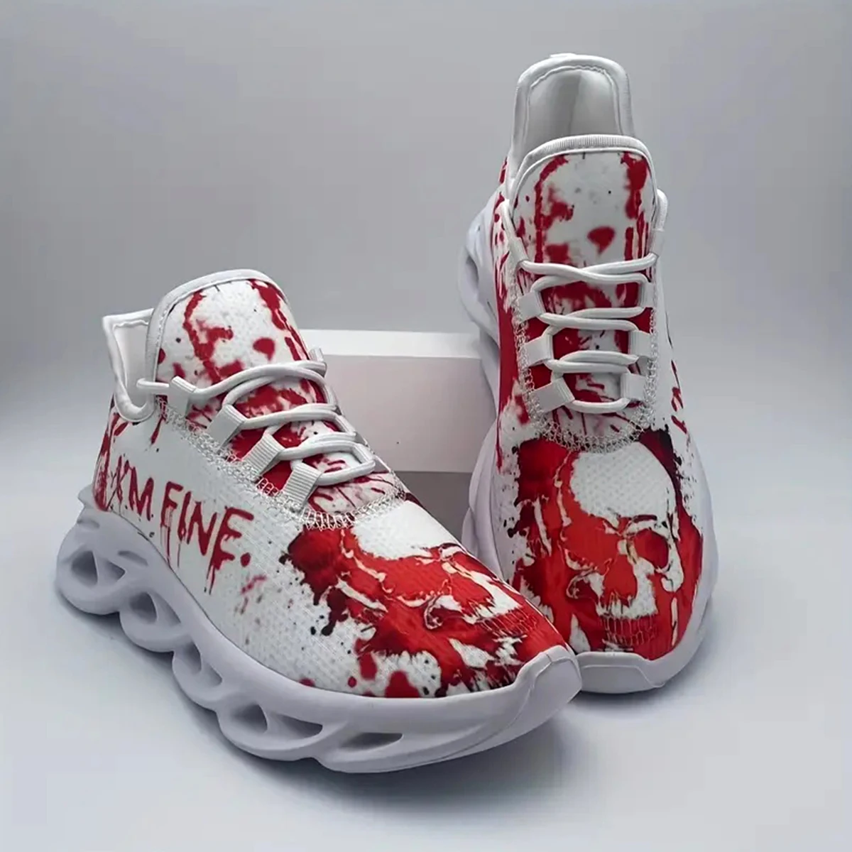 Crâne rouge graffiti crâne chaussures de sport décontractées chaussures de course pour hommes et femmes chaussures en maille légère