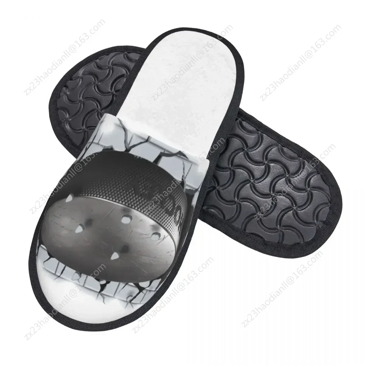 Soft Slippers Ice Hockey Puck Crashing Through Wall Non-Slip Floor Indoor Home Furry Slippers Shoes For Bedroom