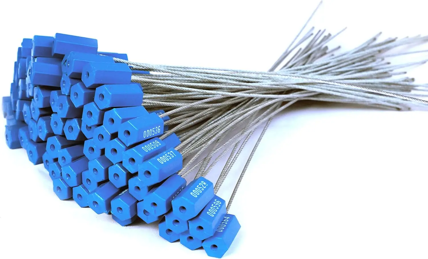 1000 ختم كابل من الفولاذ الأزرق - أختام معدنية مقاومة للعبث، علامات أمان مرقمة - روابط أمان ذاتية القفل لشاحنة الحاويات