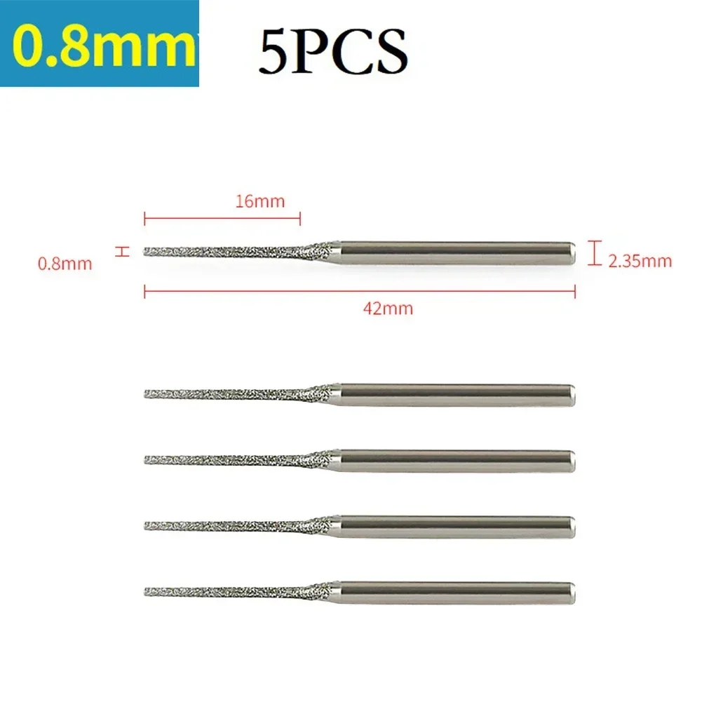 

5pcs 0.8/1/1.2/1.5/1.8/2/2.5mm Diamond Coated Drill Bits With 2.35mm Shank Glass Jade Amber Jewelry Glass Diamond Drill Bit