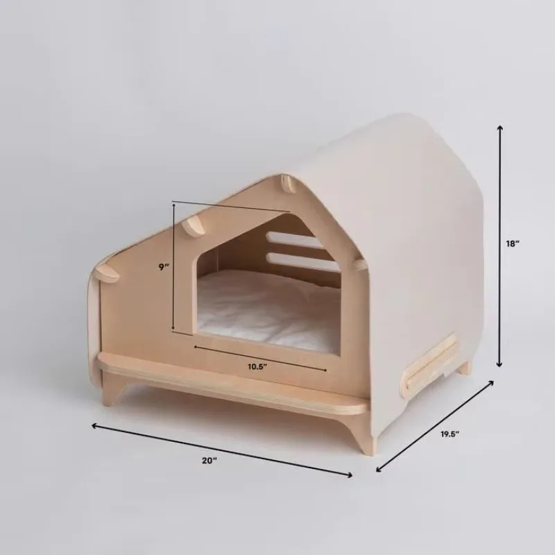 Wooden Indoor Pet Shelter With Elevated Platform And Minimalist Panels Custom Branding OEM Vietnam Supplier