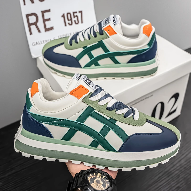 أحذية رياضية عصرية غير قابلة للانزلاق للاستخدام الخارجي Preppy كاجوال ذات ملمس قابلة للتنفس وناعمة ومريحة وغير قابلة للانزلاق ومقاومة للاهتراء أثناء التنقل اليومي