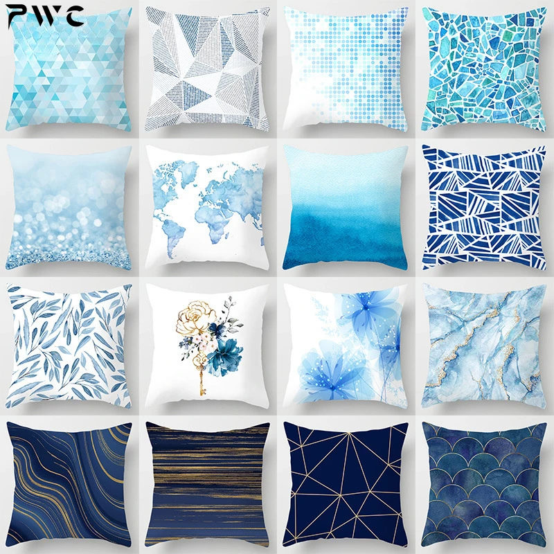 

45*45cm Blue Geometric Marble Pillow Case Cushion Cover Home Supplies Decorative Throw Pillows Covers Pillowslip Pillow Case