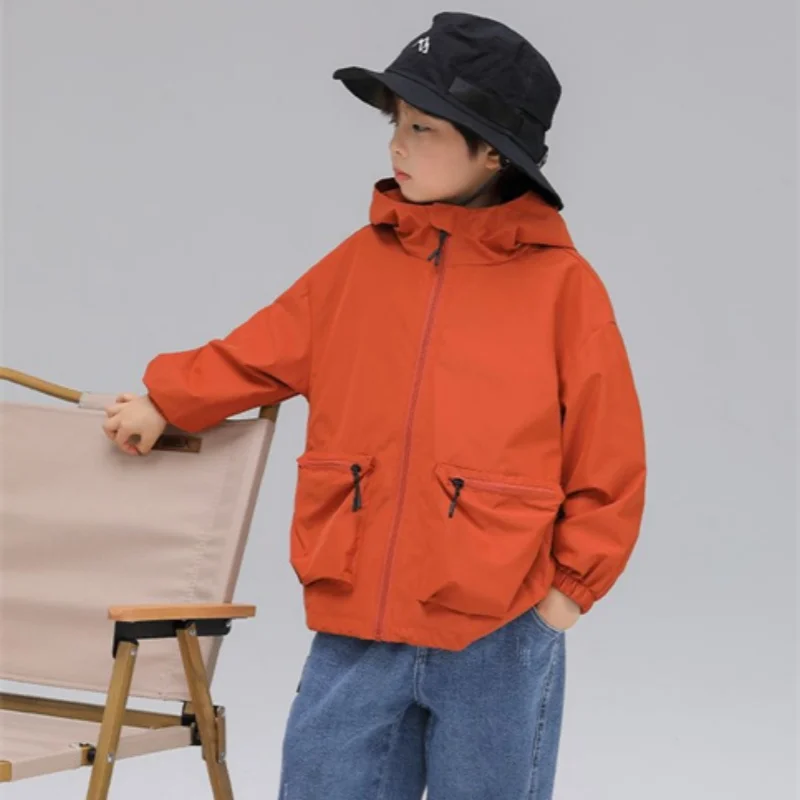 Boys Coat Jacket Cotton Outerwear Windbreak 2024 Orange Spring Autumn Overcoat  High Quality Children\'s Warm Clothing