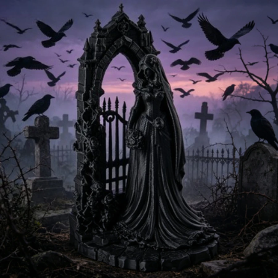 Gothic Bride Statue Dark Romantic Sculpture Ghost Bride At Gothic Arch Door Figurine Home Desktop Ornament Collectible Decor