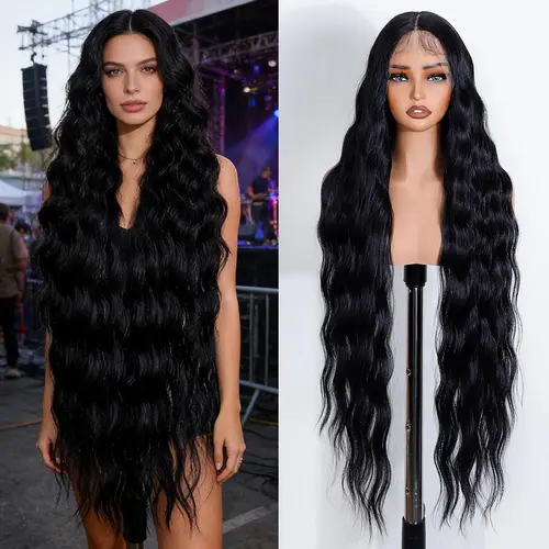 Imagen 2 del producto Peluca con malla frontal sintética Noble, peluca de encaje ondulado largo de 36 pulgadas con parte de encaje ondulado para mujer, peluca con malla frontal, peluca de Cosplay Rubio degradado