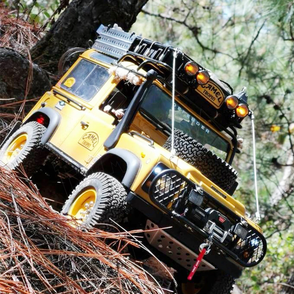 Metal Camel Trophy Front Bumper with Led Light and Winch Base for 1/10 RC Crawler Car  TRX-4 Defender D90 D110 Upgrade