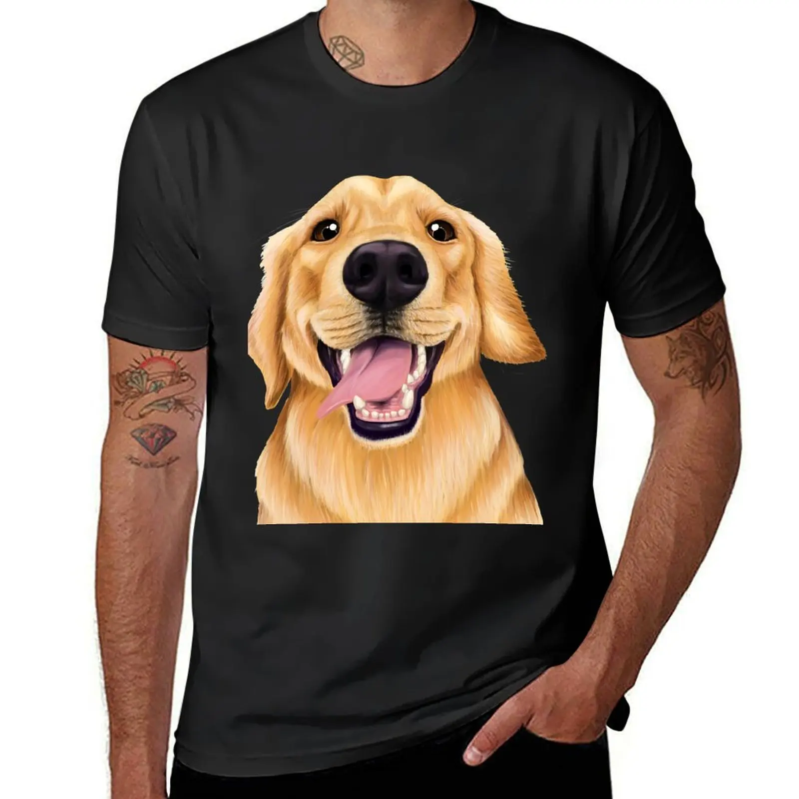 Golden Retriever- Up close dog T-Shirt plus size tops Short sleeve tee cute tops customs men clothings