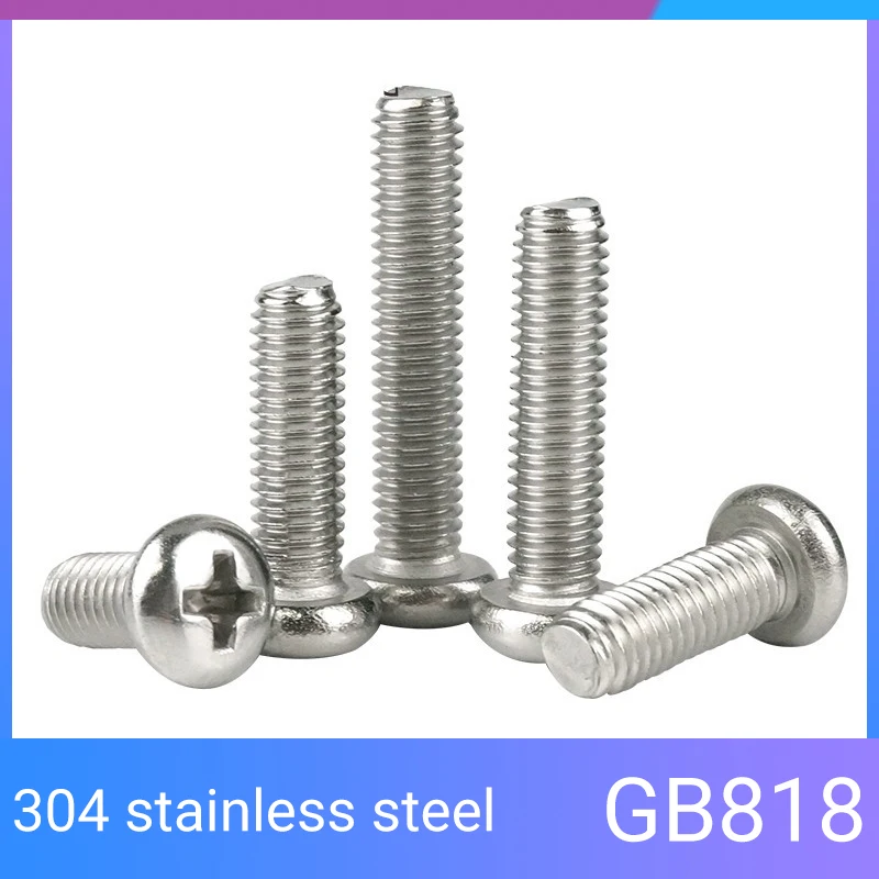 GB818 longitud = 3-100mm M2 M2.5 M3 M3.5 M4 M5 M6 M8 tornillo de cabeza redonda Phillips de cruz larga A2-70 304 de acero inoxidable