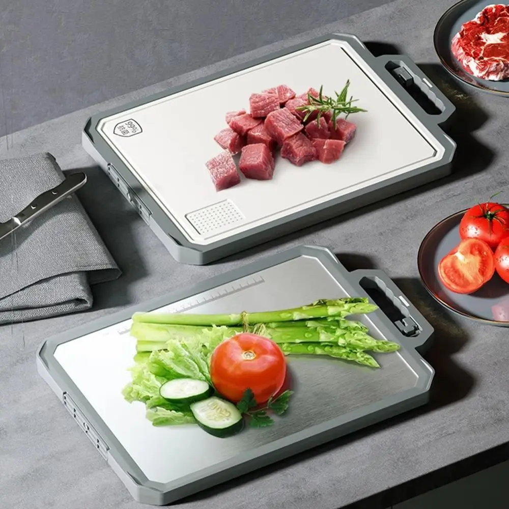 

Stainless Steel Chopping Board Double Sided Thicken Metal Cutting Board with Sharpener Anti-Scratch Chopping Mat Kitchen Use