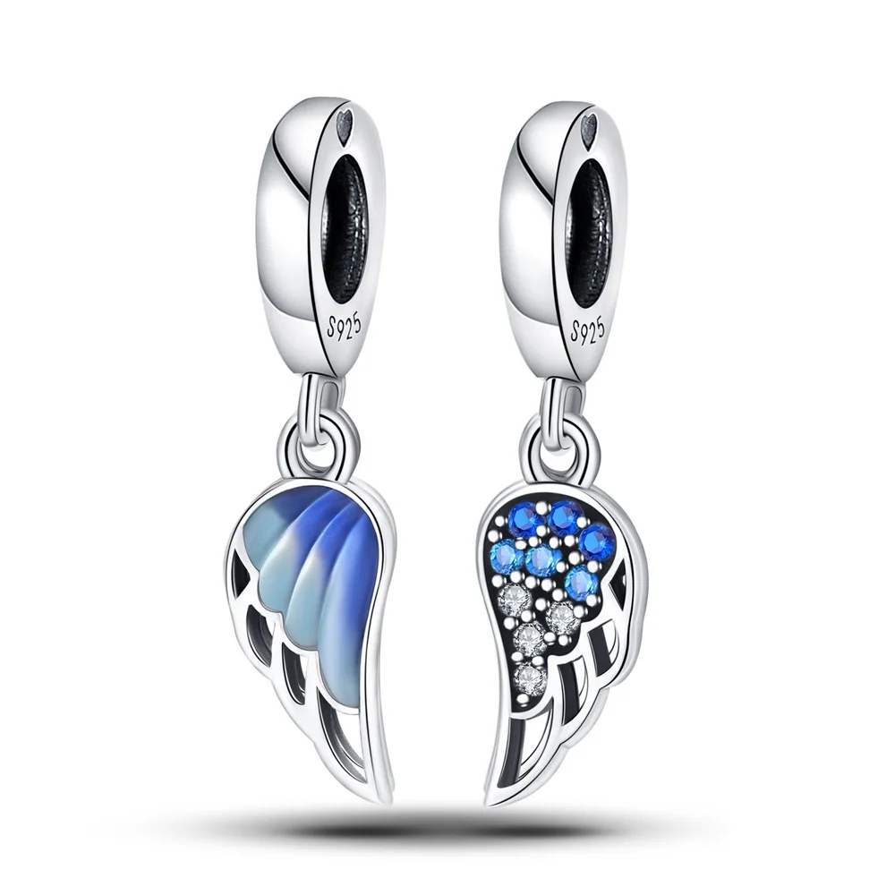

Original 925 Sterling Silver Charms Luxury Blue Zircon Wing Pendant Beads Fit Bracelet Diy Women Making Delicate Gift