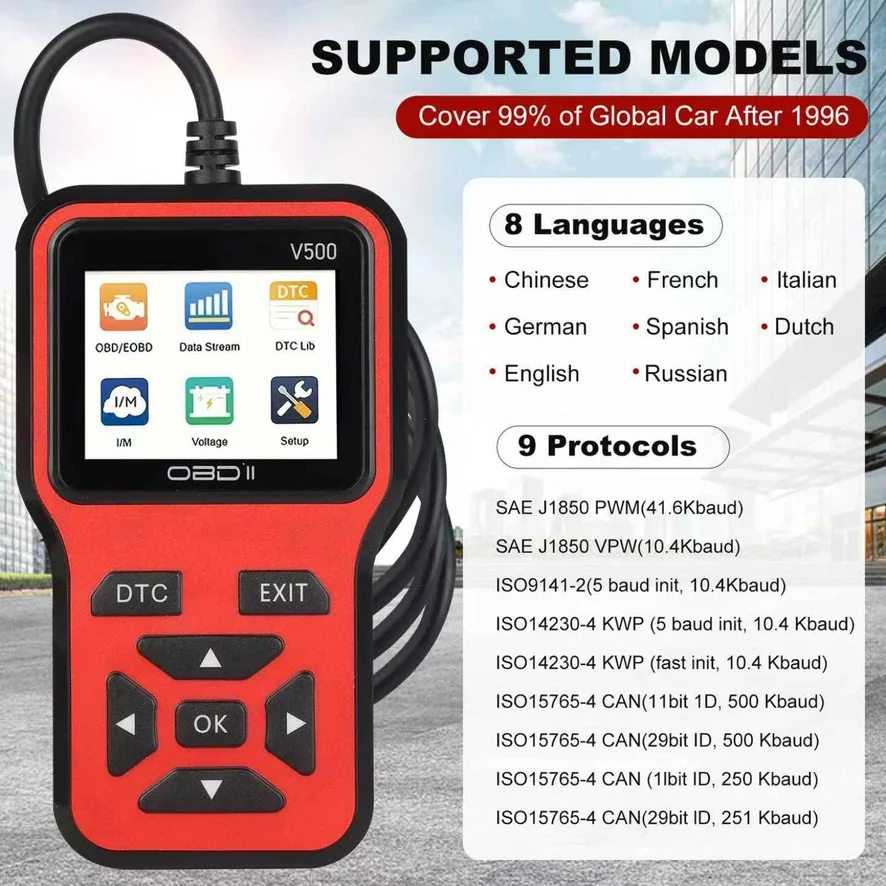 V500 OBD2-Scanner Auto-Diagnosegerät mit Farbdisplay, Codeleser und ECU-Gesundheitsprüfungsfunktion – Detail 4