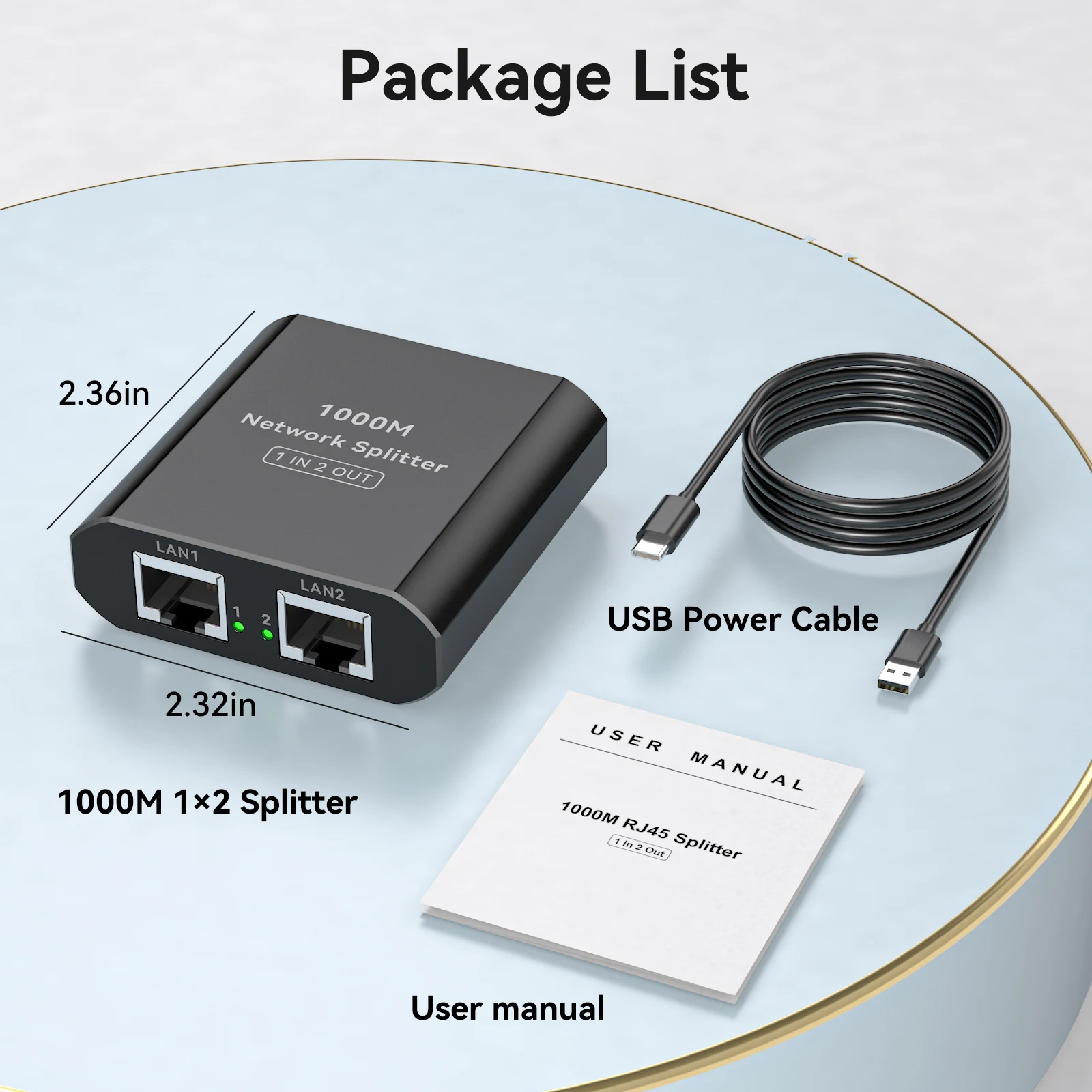 RJ45 Splitter 1 to 2 1000 Mbps Ethernet Splitter with Type-C Power Cable 1 in 2 Out Gigabit Switch Wireless Cable Switcher VPFET
