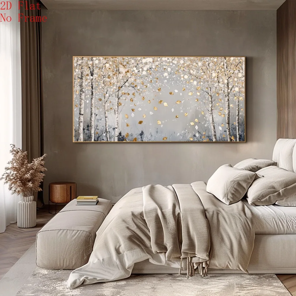 1PC Nordic Gold Leaf Tree Painting Large Texture Wall Art Birch Forest Canvas Wall Art Neutral Modern Wall Art Living Room